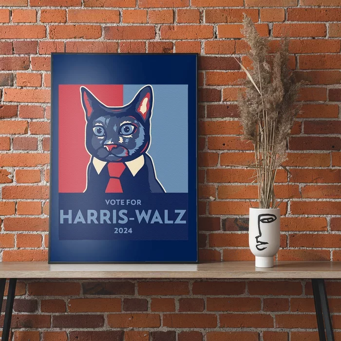 Vote For Harris Waltz 2024 Election Funny Cat Poster