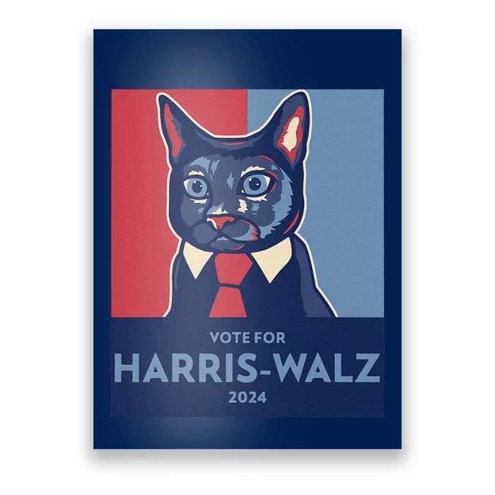 Vote For Harris Waltz 2024 Election Funny Cat Poster