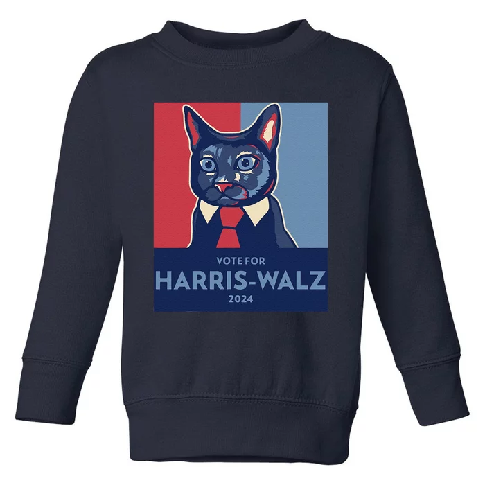 Vote For Harris Waltz 2024 Election Funny Cat Toddler Sweatshirt