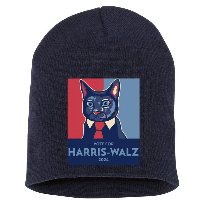 Vote For Harris Waltz 2024 Election Funny Cat Short Acrylic Beanie