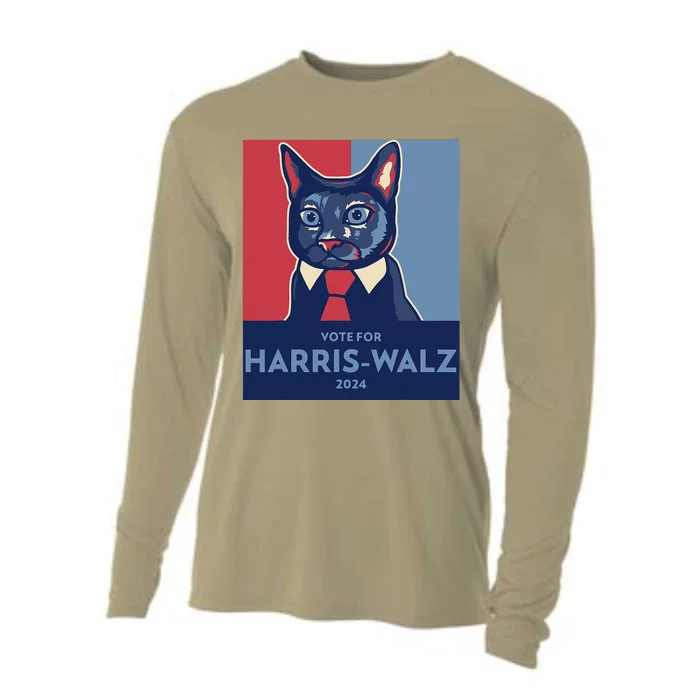 Vote For Harris Waltz 2024 Election Funny Cat Cooling Performance Long Sleeve Crew