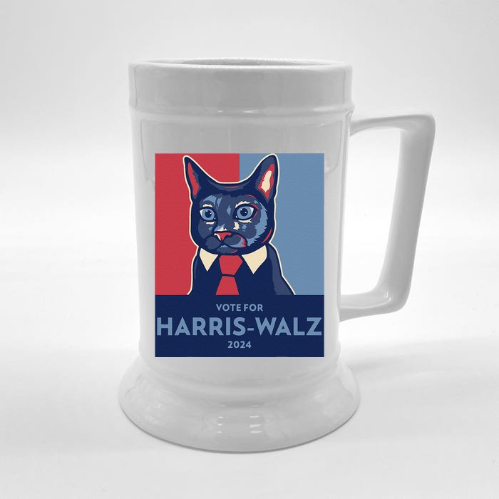 Vote For Harris Waltz 2024 Election Funny Cat Front & Back Beer Stein