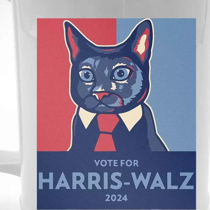 Vote For Harris Waltz 2024 Election Funny Cat Front & Back Beer Stein