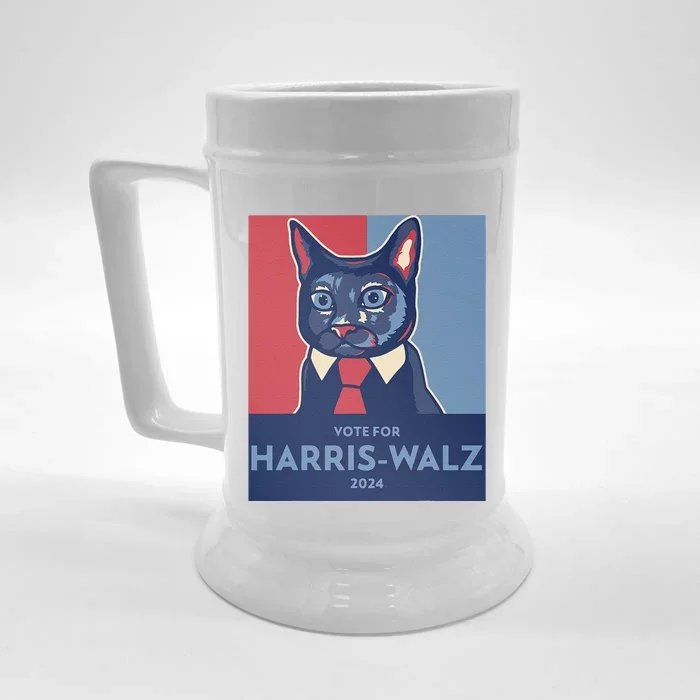 Vote For Harris Waltz 2024 Election Funny Cat Front & Back Beer Stein