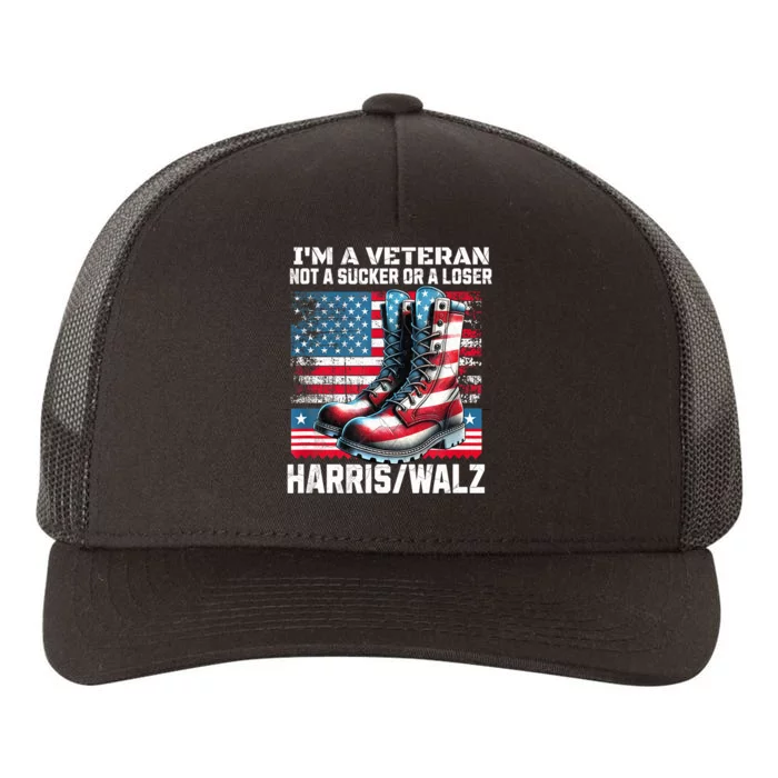 Veteran For Harris Walz Us Flag President 2024 Gift Yupoong Adult 5-Panel Trucker Hat