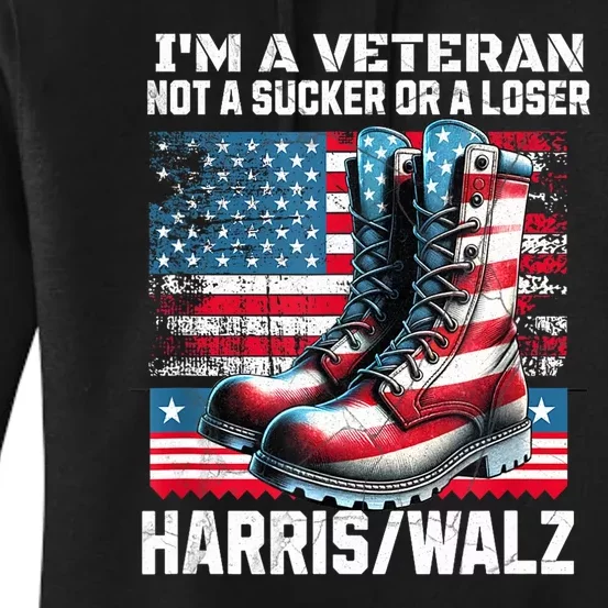 Veteran For Harris Walz Us Flag President 2024 Gift Women's Pullover Hoodie