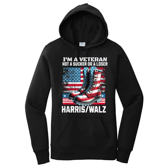 Veteran For Harris Walz Us Flag President 2024 Gift Women's Pullover Hoodie