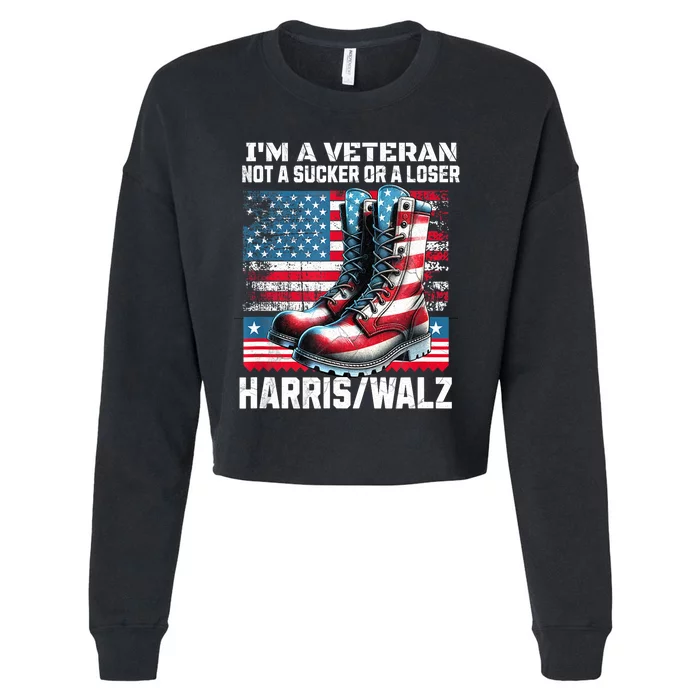 Veteran For Harris Walz Us Flag President 2024 Gift Cropped Pullover Crew