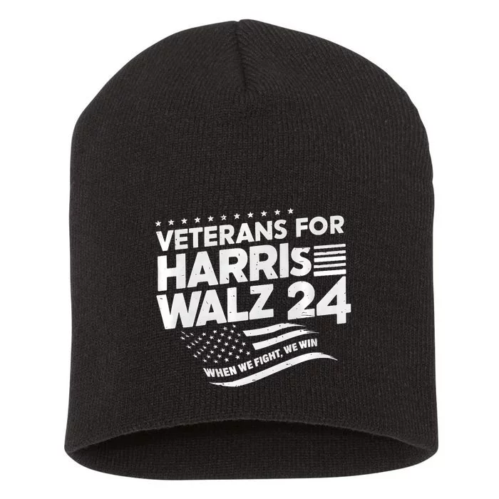 Veterans For Harris Walz 2024 Vote Blue Democrat Short Acrylic Beanie