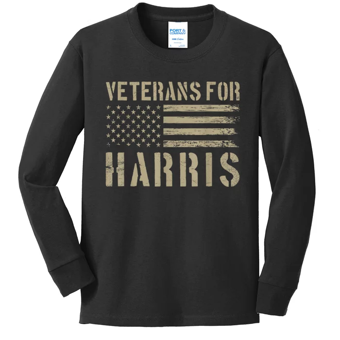 Veterans For Harris 2024 Military Vets Kamala Harris Kids Long Sleeve Shirt