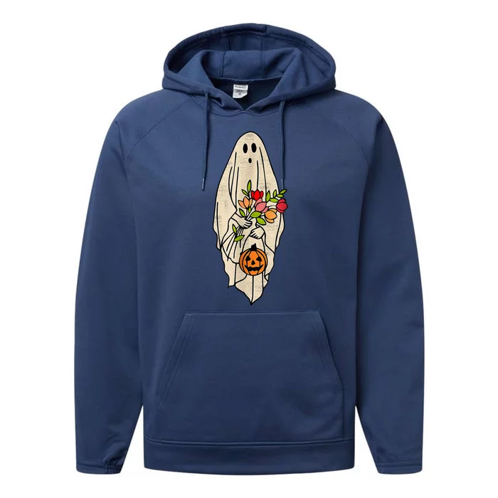 Vintage Floral Halloween Ghost Performance Fleece Hoodie