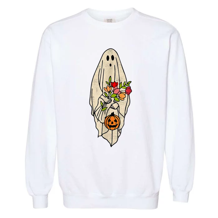 Vintage Floral Halloween Ghost Garment-Dyed Sweatshirt