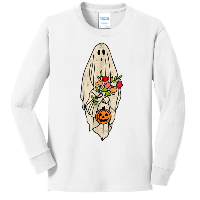 Vintage Floral Halloween Ghost Kids Long Sleeve Shirt