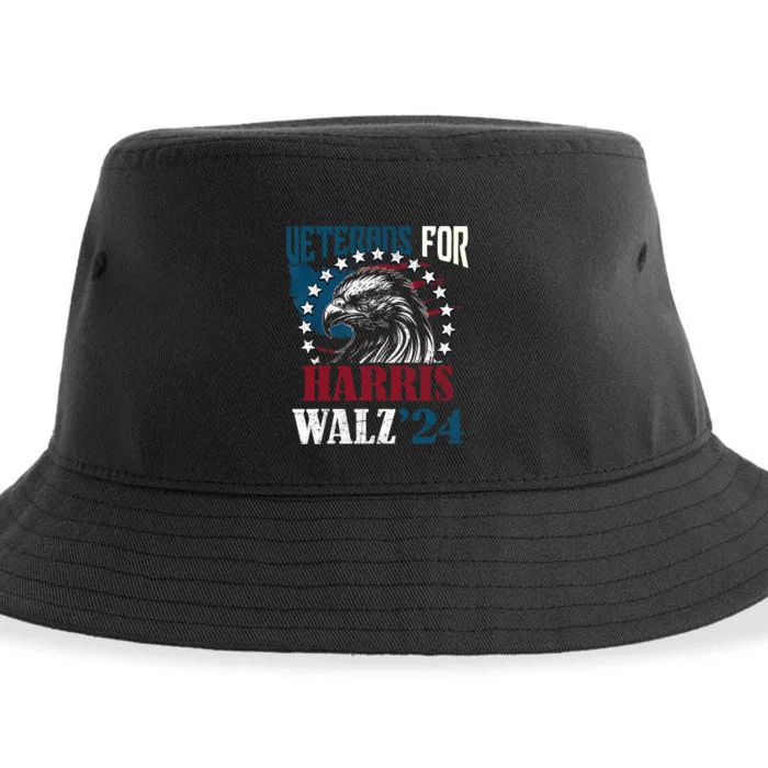 Veterans For Harris Walz 2024 Vote Tim Walz Kamala Harris Sustainable Bucket Hat