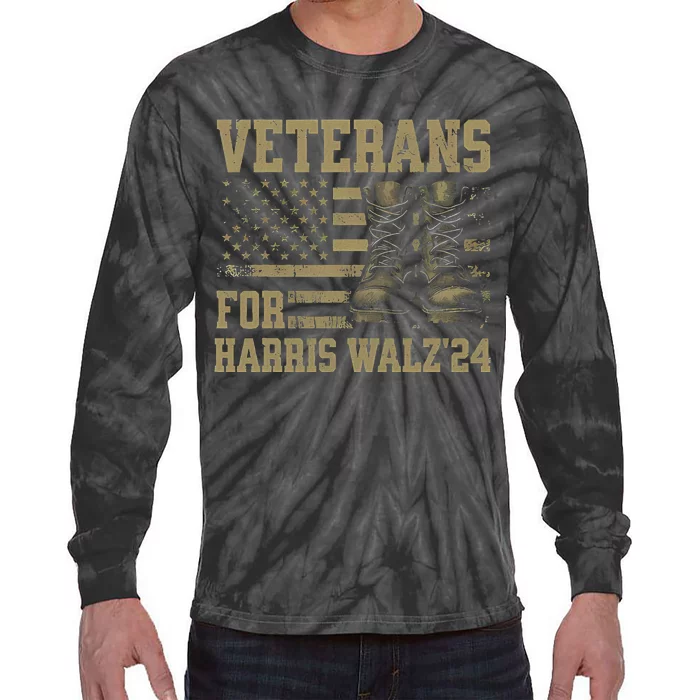 Veterans For Harris Walz Waltz 2024 Presidential Campaign Tie-Dye Long Sleeve Shirt