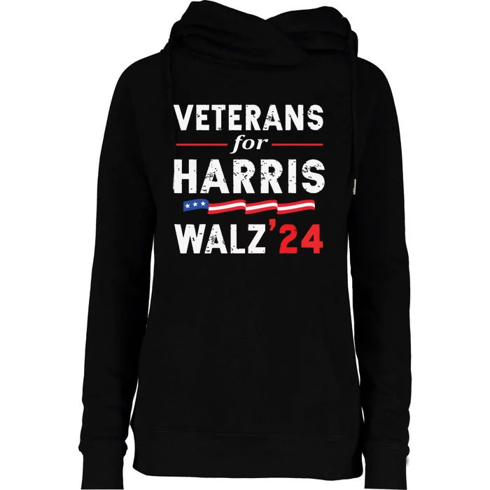 Veterans For Harris Waltz 2024 Election Vote Blue Democrat Womens Funnel Neck Pullover Hood