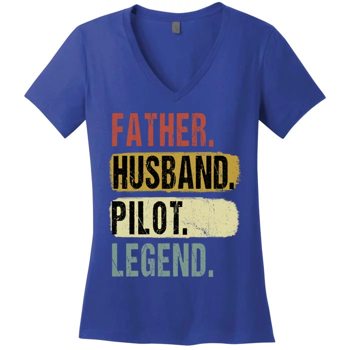 Vintage Father Husband Pilot Legend Fathers Day Gift Women's V-Neck T-Shirt