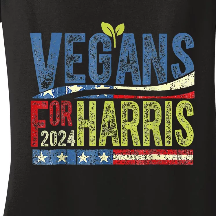 Vegans For Harris Waltz Walz 2024 Vegan For Kamala 2024 Women's V-Neck T-Shirt