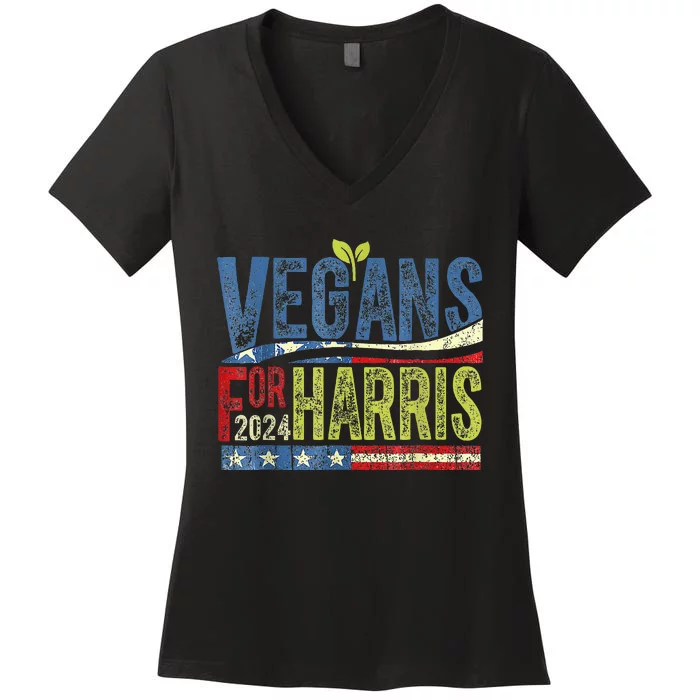 Vegans For Harris Waltz Walz 2024 Vegan For Kamala 2024 Women's V-Neck T-Shirt