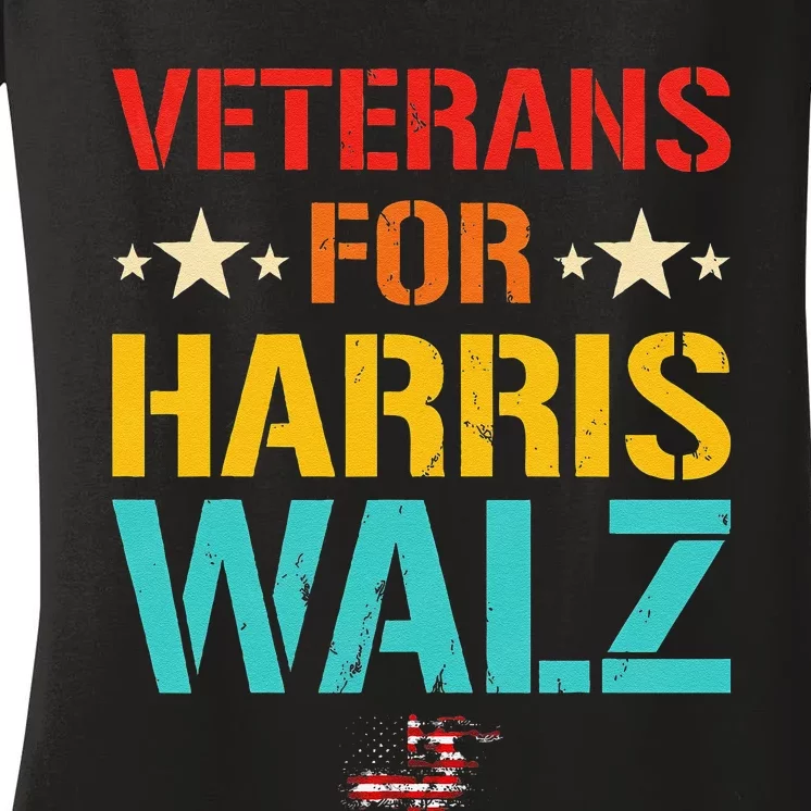 Veteran For Harris Walz Waltz Usa Flag Women's V-Neck T-Shirt