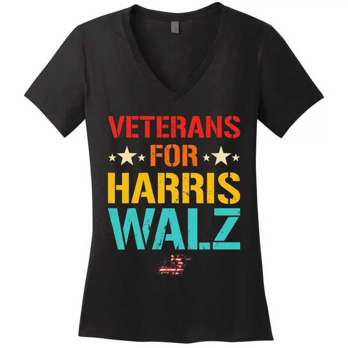 Veteran For Harris Walz Waltz Usa Flag Women's V-Neck T-Shirt