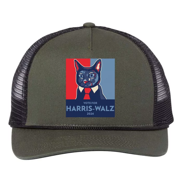 Vote For Harris Waltz 2024 Election Funny Cat Retro Rope Trucker Hat Cap