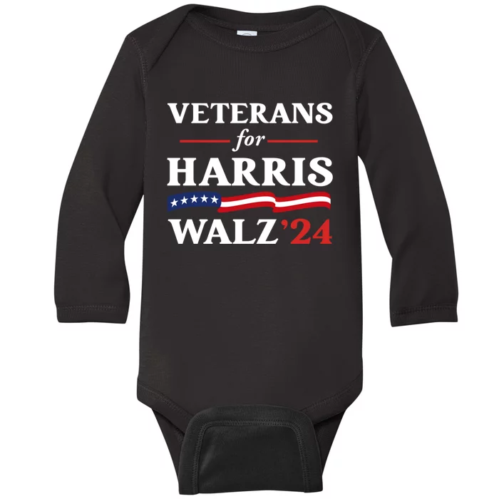 Veterans For Harris Walz 2024 Vote Tim Walz Kamala Harris Baby Long Sleeve Bodysuit