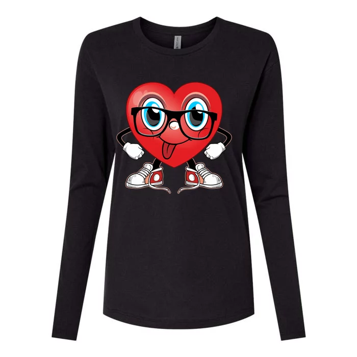 Valentine’s Funny Heart Sunglasses And Sneakers Cool Gift Womens Cotton Relaxed Long Sleeve T-Shirt