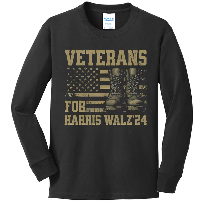 Veterans For Harris Walz Waltz 2024 Presidential Campaign Kids Long Sleeve Shirt