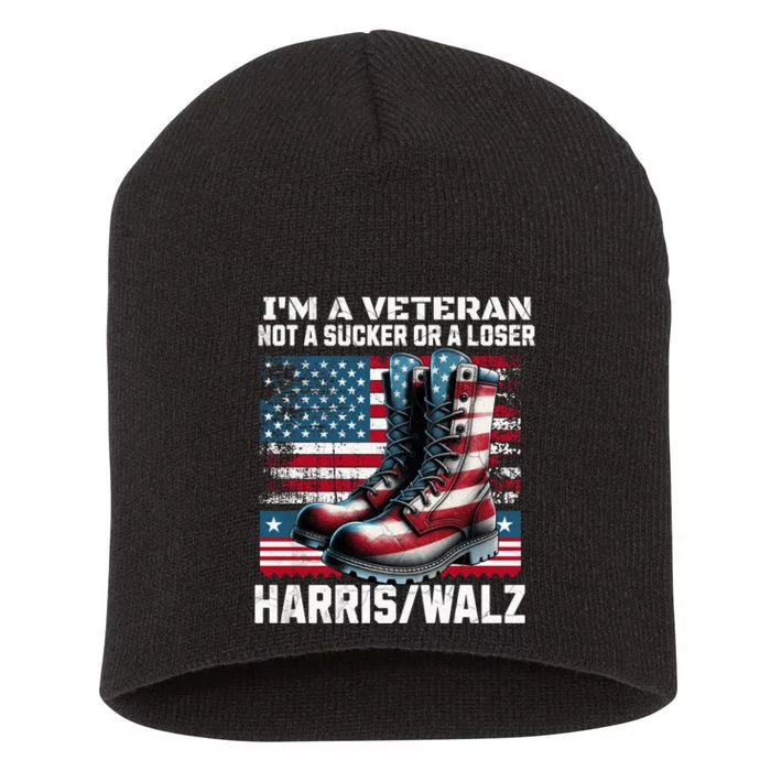 Veteran For Harris Walz For President 2024 Short Acrylic Beanie