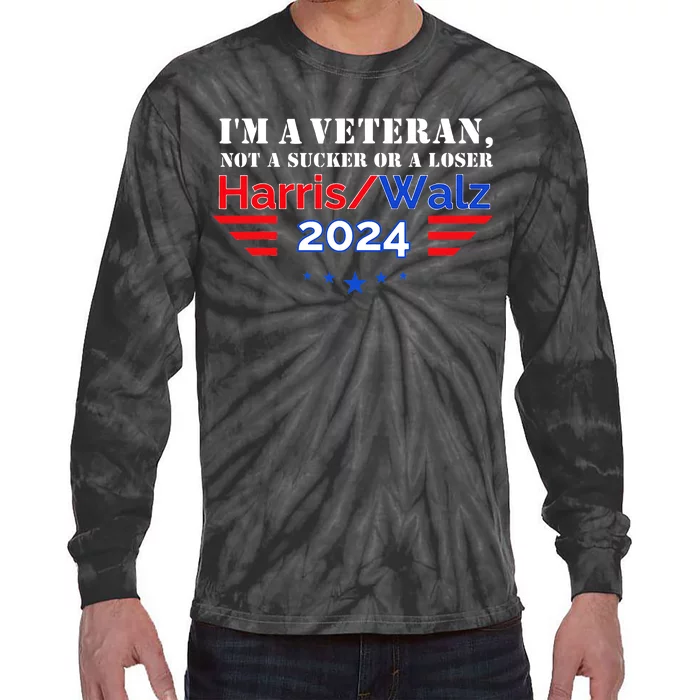 Veteran For Harris Walz For President 2024 Tie-Dye Long Sleeve Shirt