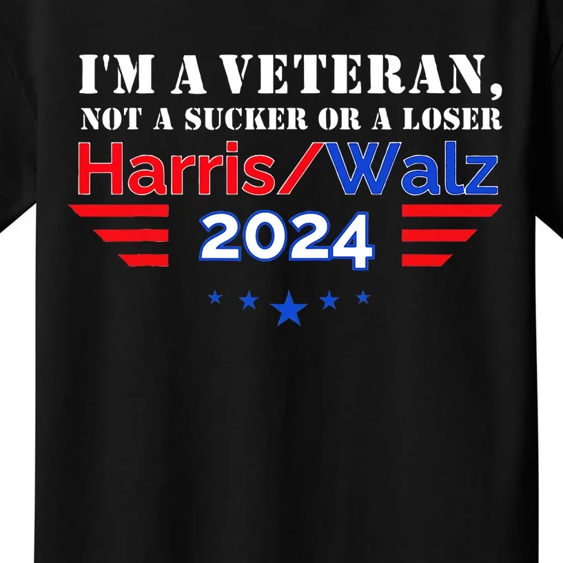 Veteran For Harris Walz For President 2024 Kids T-Shirt