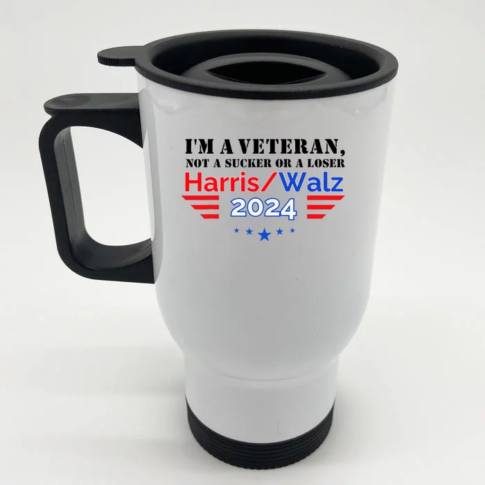 Veteran For Harris Walz For President 2024 Front & Back Stainless Steel Travel Mug