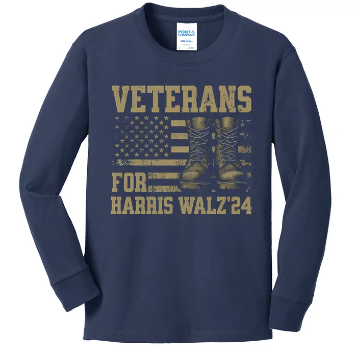 Veterans For Harris Walz Waltz 2024 Presidential Campaign Kids Long Sleeve Shirt