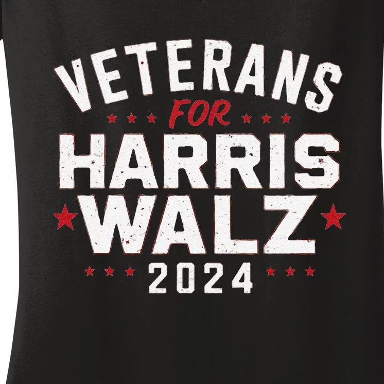 Veterans For Harris Waltz 2024 Election Vote Blue Democrat Gift Women's V-Neck T-Shirt