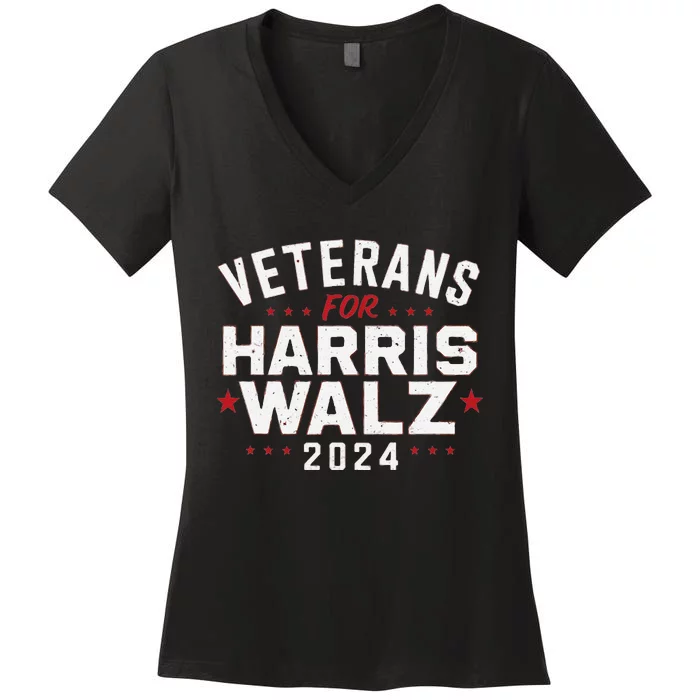 Veterans For Harris Waltz 2024 Election Vote Blue Democrat Gift Women's V-Neck T-Shirt