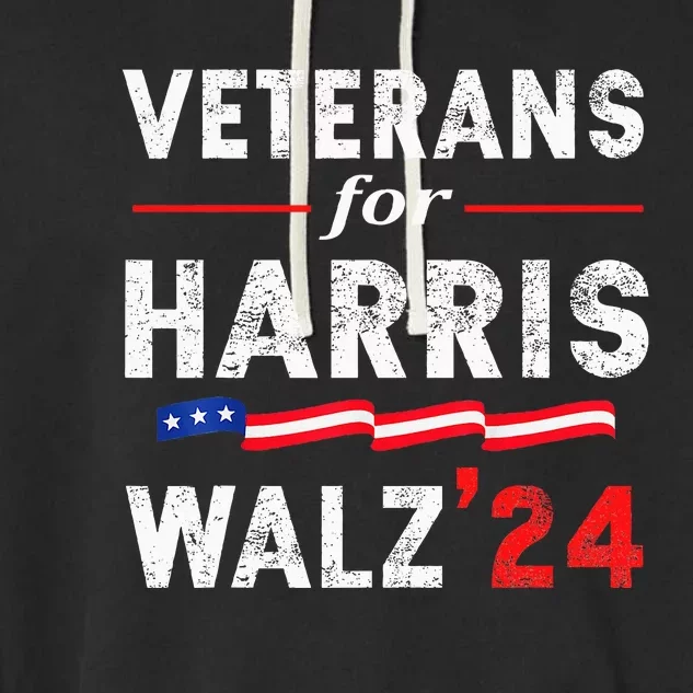 Veterans For Harris Waltz 2024 Election Vote Blue Democrat Garment-Dyed Fleece Hoodie