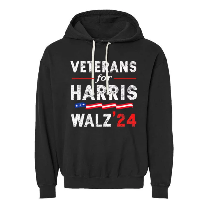 Veterans For Harris Waltz 2024 Election Vote Blue Democrat Garment-Dyed Fleece Hoodie