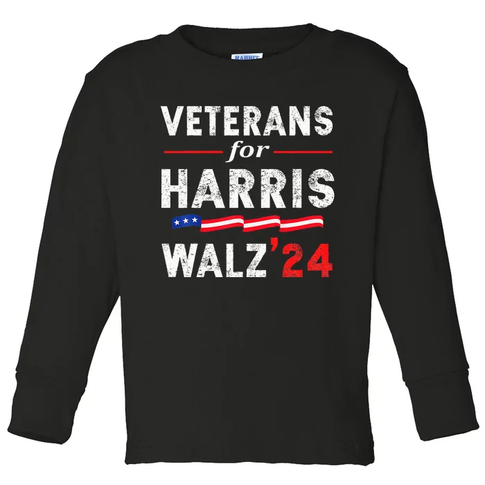 Veterans For Harris Waltz 2024 Election Vote Blue Democrat Toddler Long Sleeve Shirt