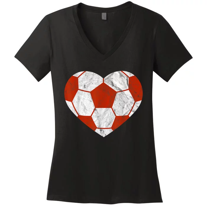 Vintage Football Heart Gift Soccer Player ValentineS Day Women's V-Neck T-Shirt