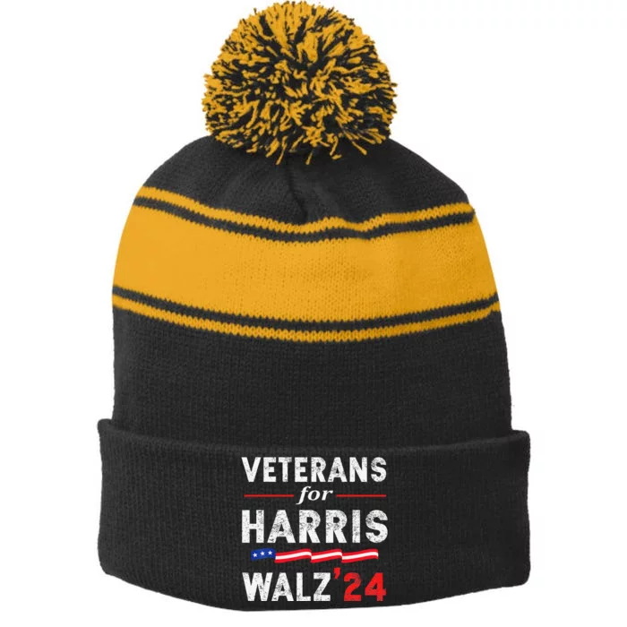 Veterans For Harris Waltz 2024 Election Vote Blue Democrat Gift Stripe Pom Pom Beanie