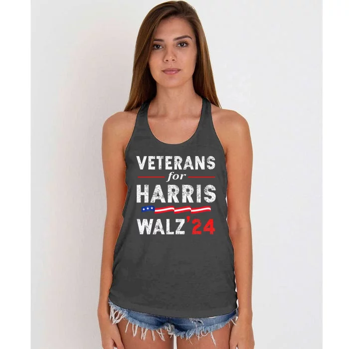 Veterans For Harris Waltz 2024 Election Vote Blue Democrat Gift Women's Knotted Racerback Tank