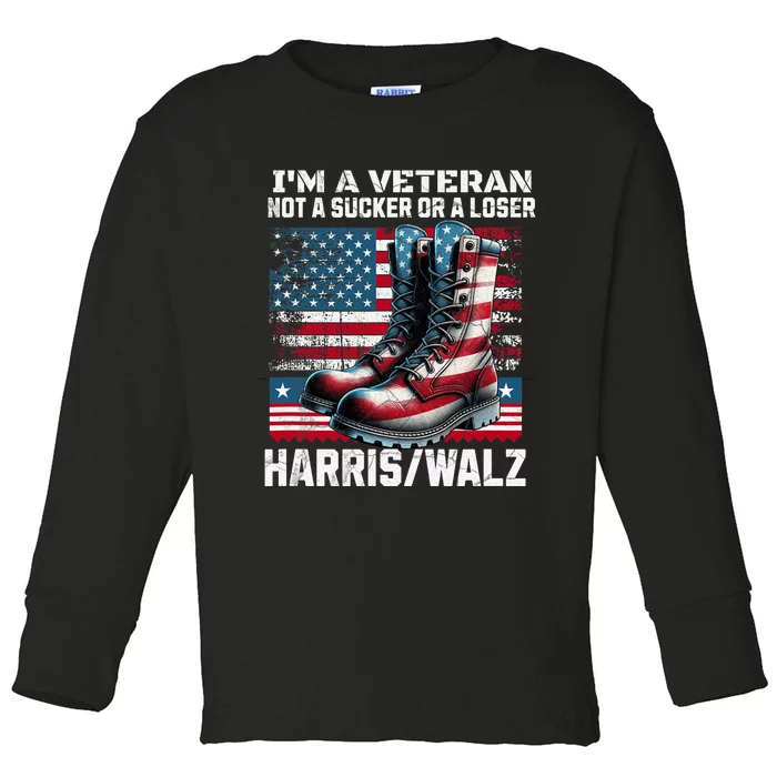 Veteran For Harris Walz For President 2024 Toddler Long Sleeve Shirt