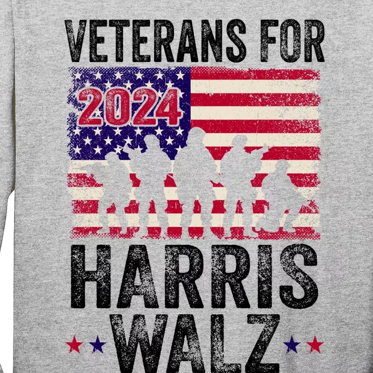 Veterans For Harris Waltz 2024 Comma La Kamala Usa Flag Long Sleeve Shirt