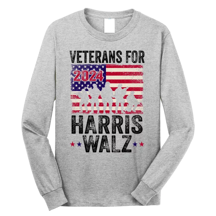 Veterans For Harris Waltz 2024 Comma La Kamala Usa Flag Long Sleeve Shirt