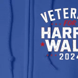 Veterans For Harris Waltz 2024 Election Vote Blue Democrat Full Zip Hoodie