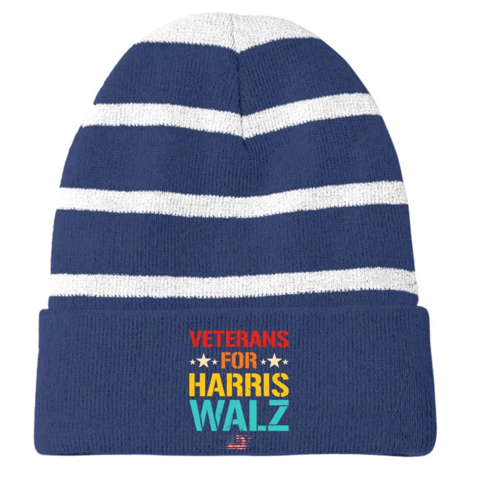 Veteran For Harris Walz Waltz Usa Flag Striped Beanie with Solid Band