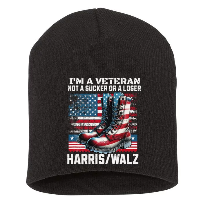 Veteran For Harris Walz For President 2024 Gift Short Acrylic Beanie