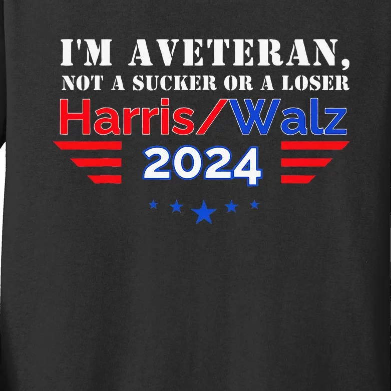 Veteran For Harris Walz For President 2024 Kids Long Sleeve Shirt