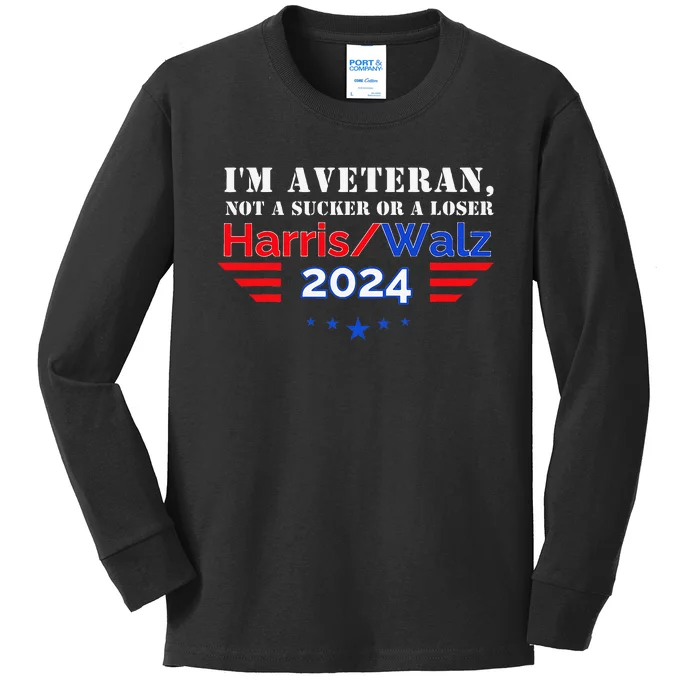 Veteran For Harris Walz For President 2024 Kids Long Sleeve Shirt